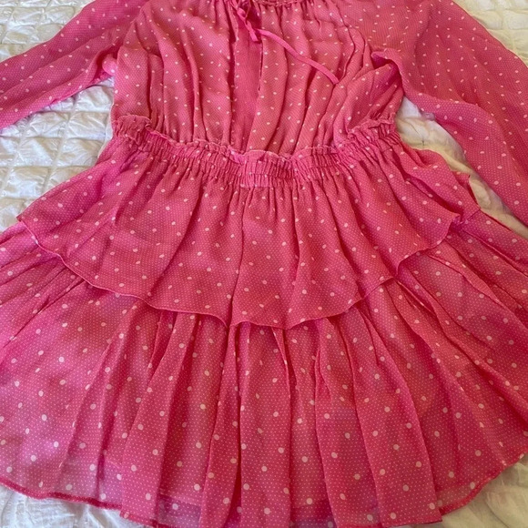 Loveshakfancy pink popover ruffle polka dot mini dress - Picture 9 of 13